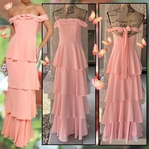 Lulus Delight Essence Peach Off-the-Shoulder Tiered Maxi Dress Size S